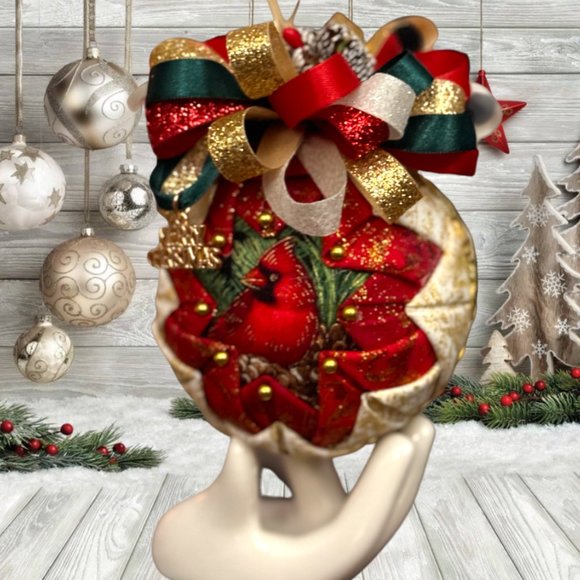 Christmas Tree Ornament, Cardinal Bird, Handmade Quilted Christmas Tree Ornament - Picture 11 of 16